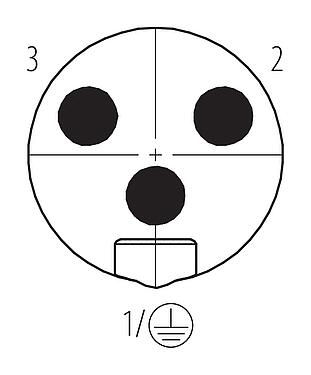 Polbild (Steckseite) 7/8" Kabelstecker, Polzahl: 2+PE, 12,0-14,0 mm, ungeschirmt, schraubklemm, IP67, UL 2238, VDE