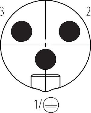 Polbild (Steckseite) 7/8" Kabelstecker, Polzahl: 2+PE, 12,0-14,0 mm, ungeschirmt, schraubklemm, IP67, UL 2238, VDE