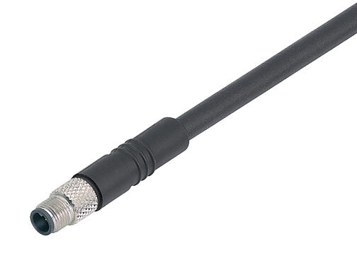 Illustration 77 3559 0000 40003-0200 - M5 Connecteur mâle, Contacts: 3, blindé, surmoulé sur le câble, IP67, M5x0,5, PUR, noir, 3 x 0,14 mm², 2 m