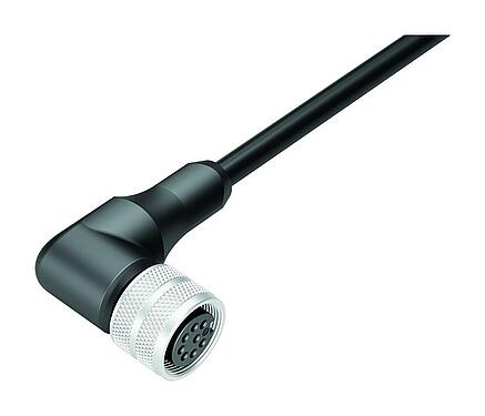 Illustration 77 6534 0000 50708-0200 - M16 Female angled connector, Contacts: 8, shielded, moulded on the cable, IP68, PUR, black, 8 x 0.25 mm², 2 m