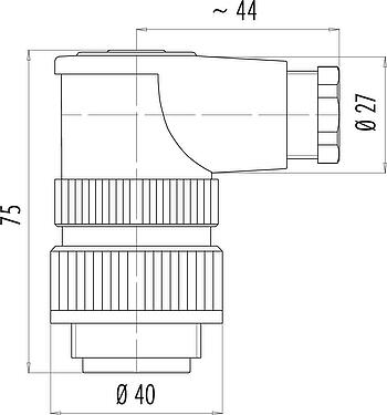 Scale drawing RD30 Male angled connector, Contacts: 24, 10.0-12.0 mm, unshielded, solder, IP65