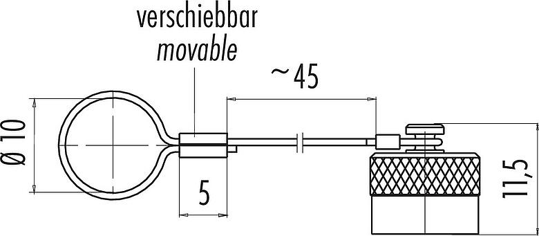 Dessin coté Capuchon de protection, IP67, pour connecteur mâle