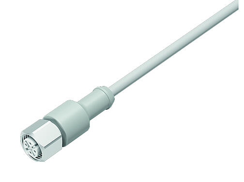 Illustration 77 3730 0000 20403-0200 - M12 Female cable connector, Contacts: 3, unshielded, moulded on the cable, IP69K, UL, Ecolab, PVC, grey, 3 x 0.34 mm², stainless steel, 2 m