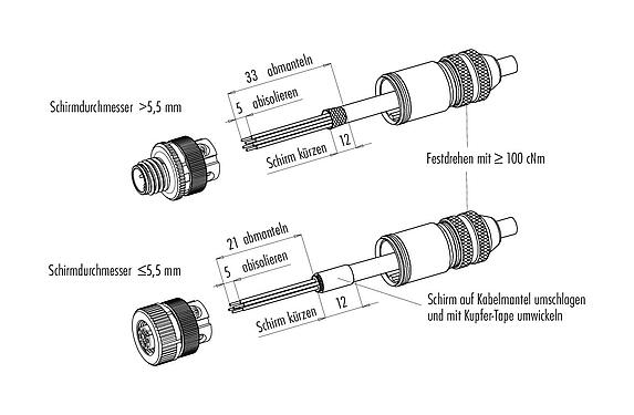 Montageanleitung 99 3727 810 04 - M12 Kabelstecker, Polzahl: 4, 5,0-8,0 mm, schirmbar, schraubklemm, IP67, UL