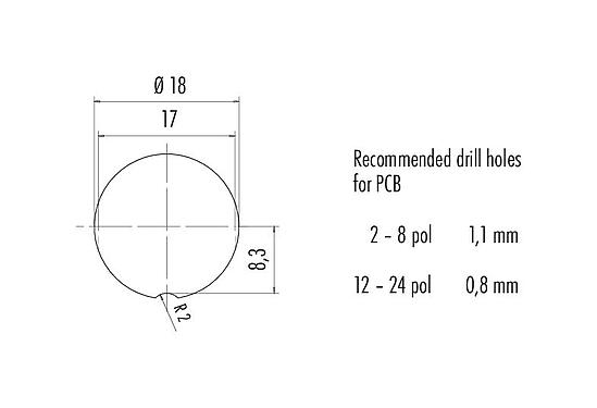 Assembly instructions / Panel cut-out 09 0174 290 08 - M16 Female panel mount connector, Contacts: 8 (08-a), shieldable, THT, IP68, UL, AISG compliant, front fastened