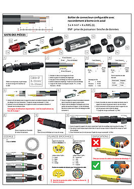 Instructions de montage B23 Connecteur femelle, Contacts: 9 (4+PE + 4), 8.0-17.0 mm, pince à visser, IP67, ENP : Broche d'alimentation / Prise de données