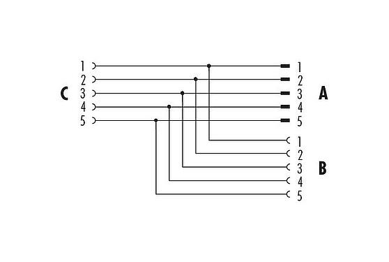 Belegungspläne 79 5212 00 05 - M12/M12,M12 Zweifachverteiler, Y-Verteiler, Stecker - 2 Dosen, Polzahl: 5, ungeschirmt, steckbar, IP68, UL 2238