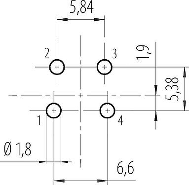 Geleiderconfiguratie 7/8" Male panel mount connector, aantal polen: 4, onafgeschermd, THT, IP68, UL 2238, VDE, Achterwandmontage, gegoten
