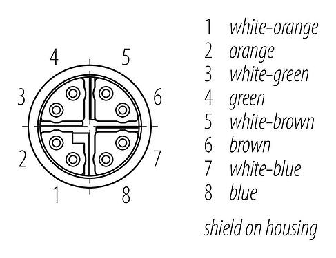 Sắp xếp liên hệ (phía kết nối) M12 Cáp kết nối phích cắm cáp - ổ cắm cáp, Số lượng cực : 8, có chống nhiễu, ép phun vào dây cáp, IP67, M12x1,0, E-beam X-FRNCL/LSNH, màu xanh da trời, 10m