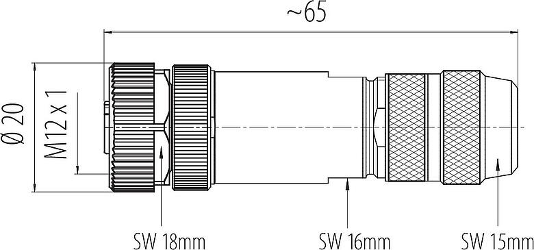 Schaaltekening M12 Kabeldoos, aantal polen: 8, 8,0-9,0 mm, schermbaar, schroefklem, IP67, UL 2238, irisveer