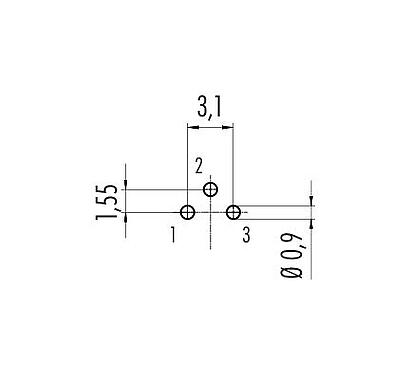 Leiterplattenlayout 09 0078 20 03 - M9 Flanschdose, Polzahl: 3, ungeschirmt, THT, IP40