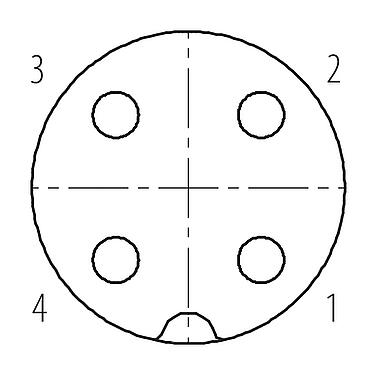 Pólus ábra (csatlakozó oldal) 99 0440 16 04 - M18 kábel aljzat, : 4, 10,0-12,0 mm, árnyékolatlan, csavaros bilincs, IP67
