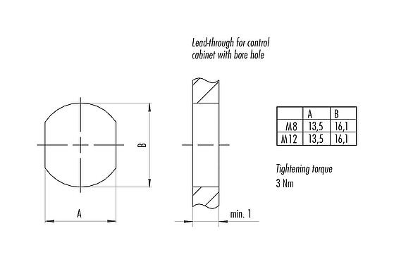 Monteringsanvisningar/panelurtag 09 5250 00 03 - M8/M8 Bussning för kontrollskåp, antal poler: 3, skärmad, stickbar, IP67, M8x1,0