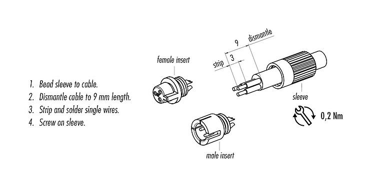 Assembly instructions Snap-In Female cable connector, Contacts: 3, 3.6 mm, unshielded, solder, IP40