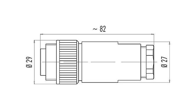 Disegno in scala RD24 Connettore cavo maschio, Numero poli: 6+PE, 12,0-14,0 mm, non schermato, morsetto a vite, IP67, UL, ESTI+, VDE, PG 16
