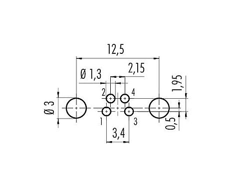 Conductor layout 86 6319 1121 00004 - M8 Male panel mount connector, Contacts: 4, shieldable, THT, IP67, UL, front fastened