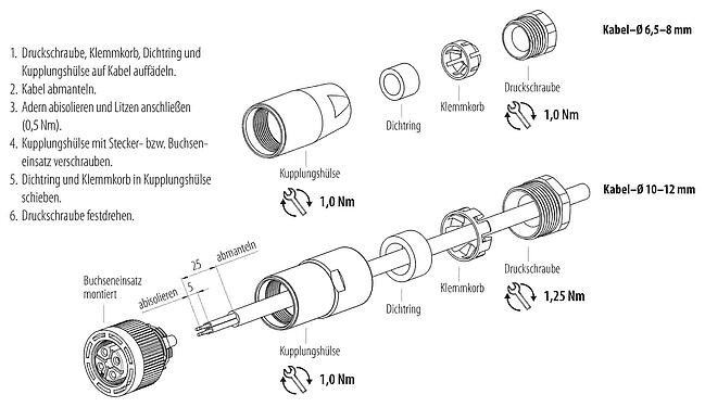 Montageanleitung M18 Kabeldose, Polzahl: 4, 10,0-12,0 mm, ungeschirmt, schraubklemm, IP67