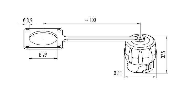 Scale drawing Protecting cap, IP68/IP69K plugged, with retaining strap