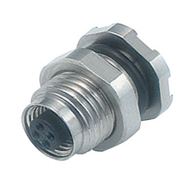 Illustration 86 8106 1100 00004 - M5 Female panel mount connector, Contacts: 4, unshielded, THT, IP67, UL, Rear Mounting