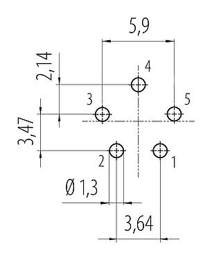 Bố trí dây dẫn Snap-In Ổ cắm gắn bảng, Số lượng cực : 5, không có chống nhiễu, THT, IP67, M12x1,0, Gắn phía trước