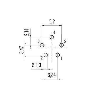 Conductor layout 99 9116 490 05 - Snap-In Female panel mount connector, Contacts: 5, unshielded, THT, IP67