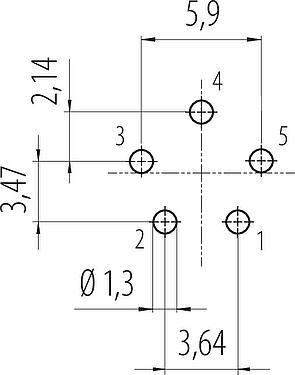 Conductor layout Snap-In Female panel mount connector, Contacts: 5, unshielded, THT, IP67, VDE, M12x1.0, Front mounting