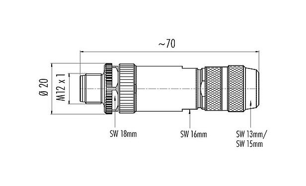 Dessin coté 99 1431 814 04 - M12 Connecteur mâle, Contacts: 4, 5,0-8,0 mm, blindable, pince à visser, IP67, UL 2238