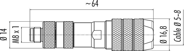 Schaaltekening M8 Kabelstekker, aantal polen: 4, 5,0-8,0 mm, schermbaar, schroefklem, IP67, irisveer