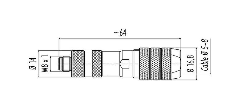Schaaltekening M8 Kabelstekker, aantal polen: 4, 5,0-8,0 mm, schermbaar, schroefklem, IP67, irisveer
