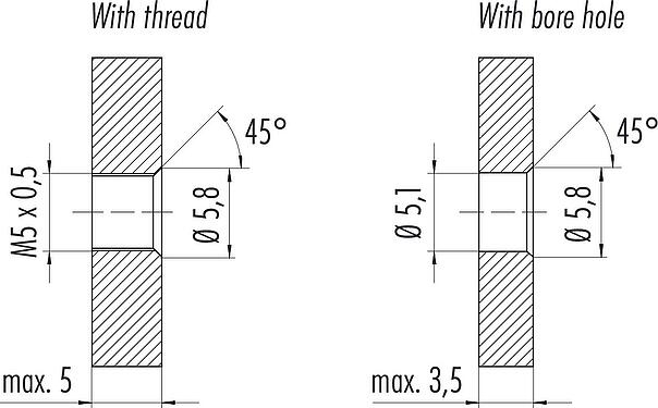 Montagevoorbeeld M5 Male panel mount connector, aantal polen: 4, onafgeschermd, THT, IP67, UL 2238, M5x0,5, Achterwandmontage, gegoten