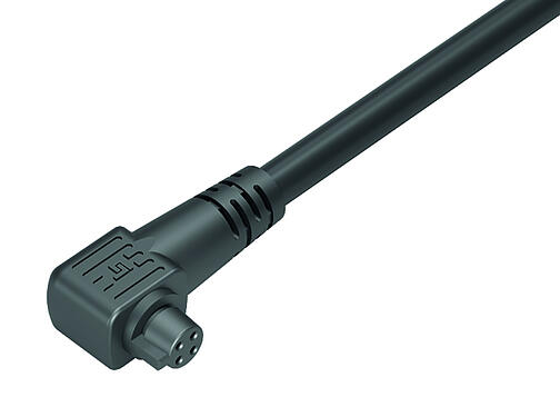 Abbildung Snap-In Winkeldose, Polzahl: 4, ungeschirmt, am Kabel angespritzt, IP40, PVC, schwarz, 4 x 0,25 mm², 2 m