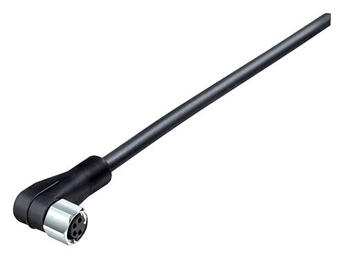 Illustration 77 3708 0000 50008-0200 - M8 Connecteur femelle coudé, Contacts: 8, non blindé, surmoulé sur le câble, IP67, UL 2238, PUR, noir, 8 x 0,25 mm², Acier inoxydable, 2 m