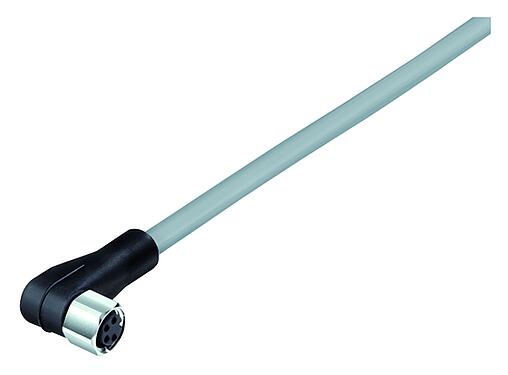 Illustration 77 3708 0000 20003-0200 - M8 Female angled connector, Contacts: 3, unshielded, moulded on the cable, IP67, UL, PVC, grey, 3 x 0.34 mm², stainless steel, 2 m
