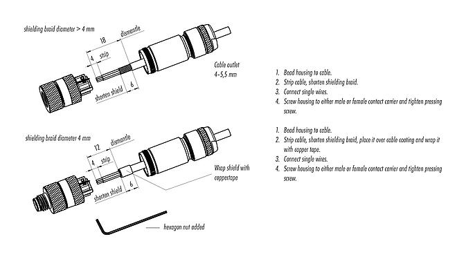 Assembly instructions 99 3362 100 04 - M8 Female cable connector, Contacts: 4, 4.0-5.5 mm, shieldable, screw clamp, IP67, UL