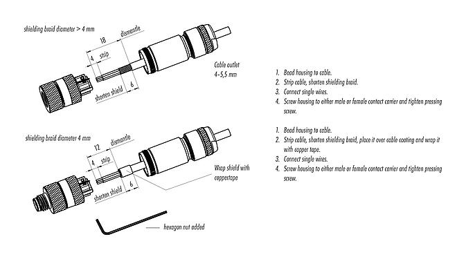 Istruzioni di montaggio 99 3363 100 04 - M8 Connettore  cavo maschio, Numero poli: 4, 4,0-5,5 mm, schermabile, morsetto a vite, IP67, UL