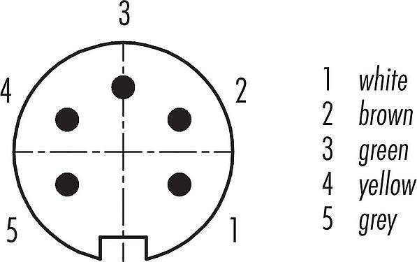 Disposition des contacts (Côté plug-in) M16 Embase mâle, Contacts: 5 (05-a), non blindé, fils, IP40, M18x0,75, Montage mural arrière