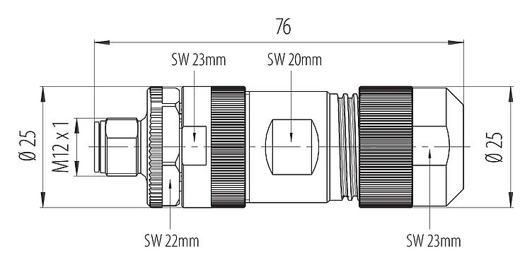 Schaaltekening M12 Kabelstekker, aantal polen: 4+FE, 8,0-13,0 mm, onafgeschermd, schroefklem, IP67, M12x1,0, UL 2237 in voorbereiding, met PE-aansluiting