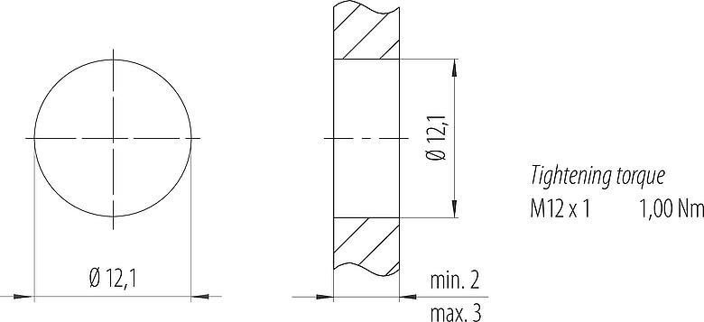Instructions de montage / Découpe du panneau M12 Embase femelle, Contacts: 8, non blindé, THR, IP68, UL 2238, M12x1,0, Montage frontal, pour assemblage PCB