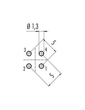 Conductor layout 09 0431 474 04 - M12 Male receptacle, Contacts: 4, unshielded, THT, IP67