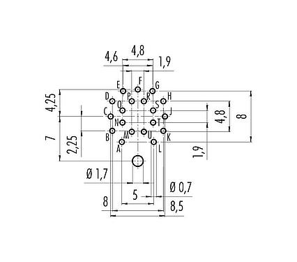 Leiterplattenlayout 09 0463 290 19 - M16 Flanschstecker, Polzahl: 19 (19-a), schirmbar, THT, IP67, UL, von vorne verschraubbar