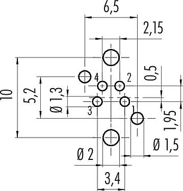 Leiterplattenlayout M8 Flanschdose, Polzahl: 4, ungeschirmt, THR, IP67, UL 2238