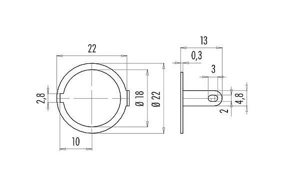 Desenho da escala 04 0183 009 - M16 IP40 - anel de solda; série 581/680/682