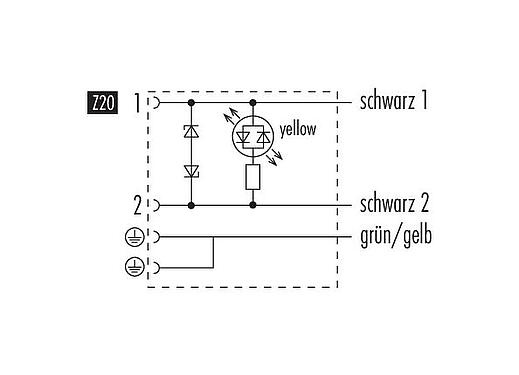 Belegungspläne 31 5237 500 520 - Magnetventilsteckdose, Polzahl: 2+2PE, ungeschirmt, am Kabel angespritzt, IP67, PUR, schwarz, Schaltung Z20, mit LED PNP, 5 m
