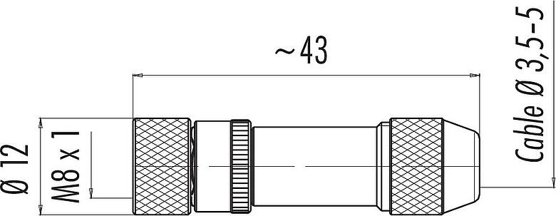 比例圖 M8 直頭孔頭電纜連接器, : 4, 3.5-5.0mm, 可接遮罩, 焊接, IP67, UL 2238