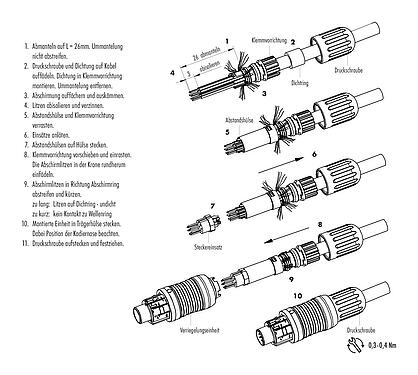 Montageanleitung Push Pull Kabelstecker, Polzahl: 4, 3,5-5,0 mm, schirmbar, löten, IP67