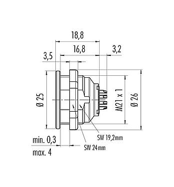 Scale drawing 09 4836 00 12 - Push Pull Female panel mount connector, Contacts: 12, shieldable, solder, IP67