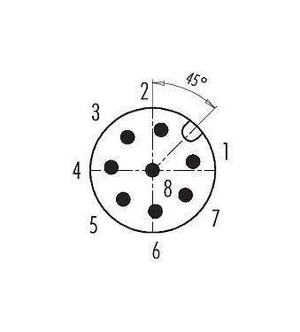 Contact arrangement (Plug-in side) 86 0131 0002 00008 - M12 Male panel mount connector, Contacts: 8, unshielded, solder, IP68, UL, PG 9