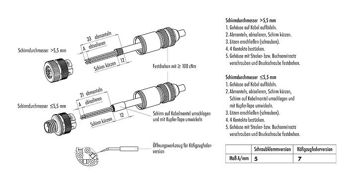 Montageanleitung 99 1438 910 05 - M12 Kabeldose, Polzahl: 5, 8,0-9,0 mm, schirmbar, schraubklemm, IP67, UL