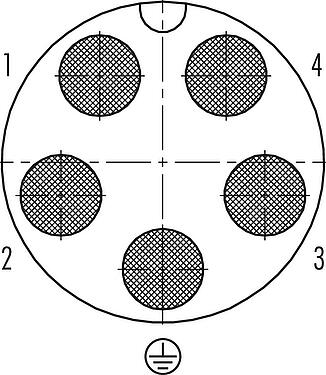 コンタクト配列(接続側) バヨネット オスコネクタケーブル, 極数: 4+PE, 7.0-17.0mm, 非シールド, 圧着(ピンコンタクトは別途注文要), IP68/IP69K, UL 2238, VDE, UV-Beständig