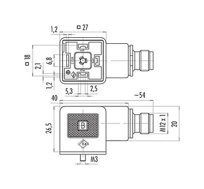 Dessin coté Adaptateur, Contacts: 2+PE, non blindé, enfichable, IP65